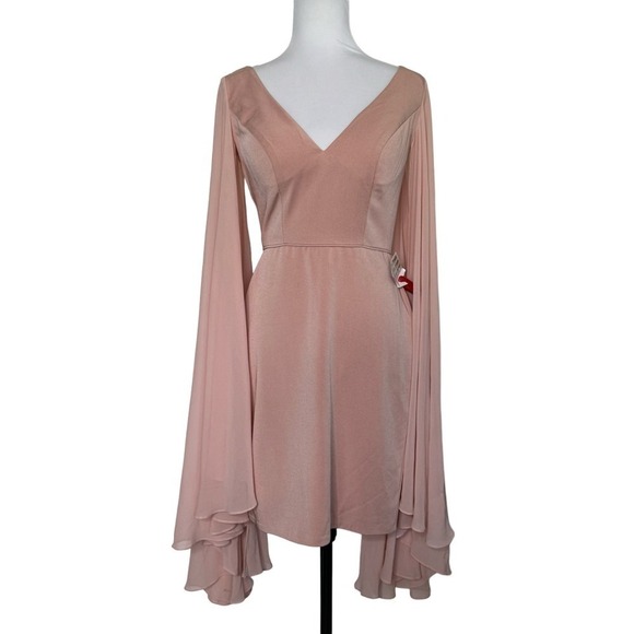 Leena for Mac Duggal Dress Cape Sleeve Chiffon Mini Rose Pink‎ Sz 4 - Picture 2 of 10